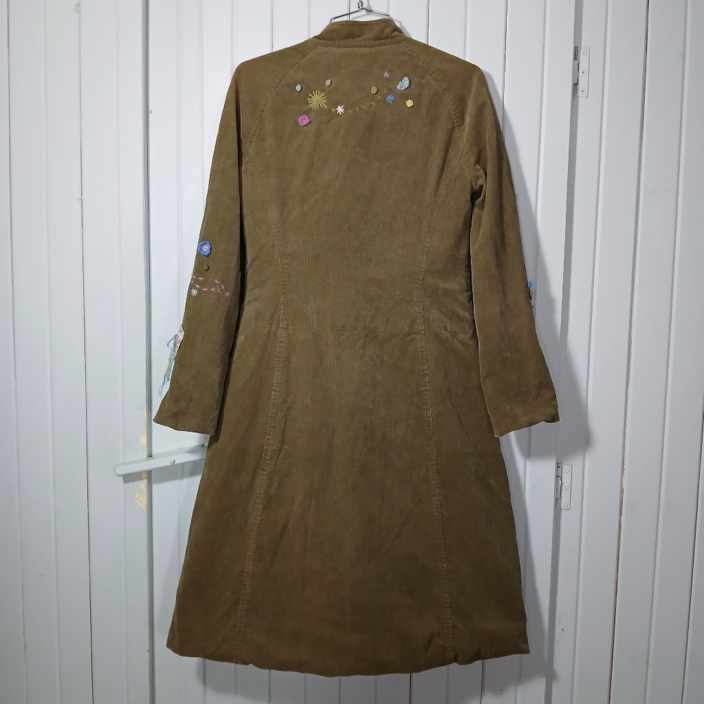 Vintage Olive Green Embroidered Corduroy Pea Coat - Picture 2 of 11